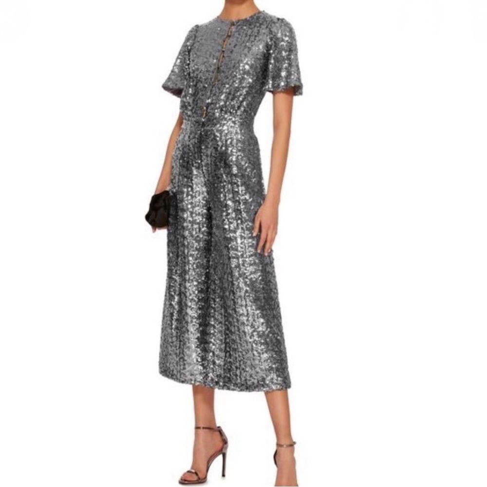 Alexis Asla Silver Sequined Cropped Jumpsuit Size XS NWT